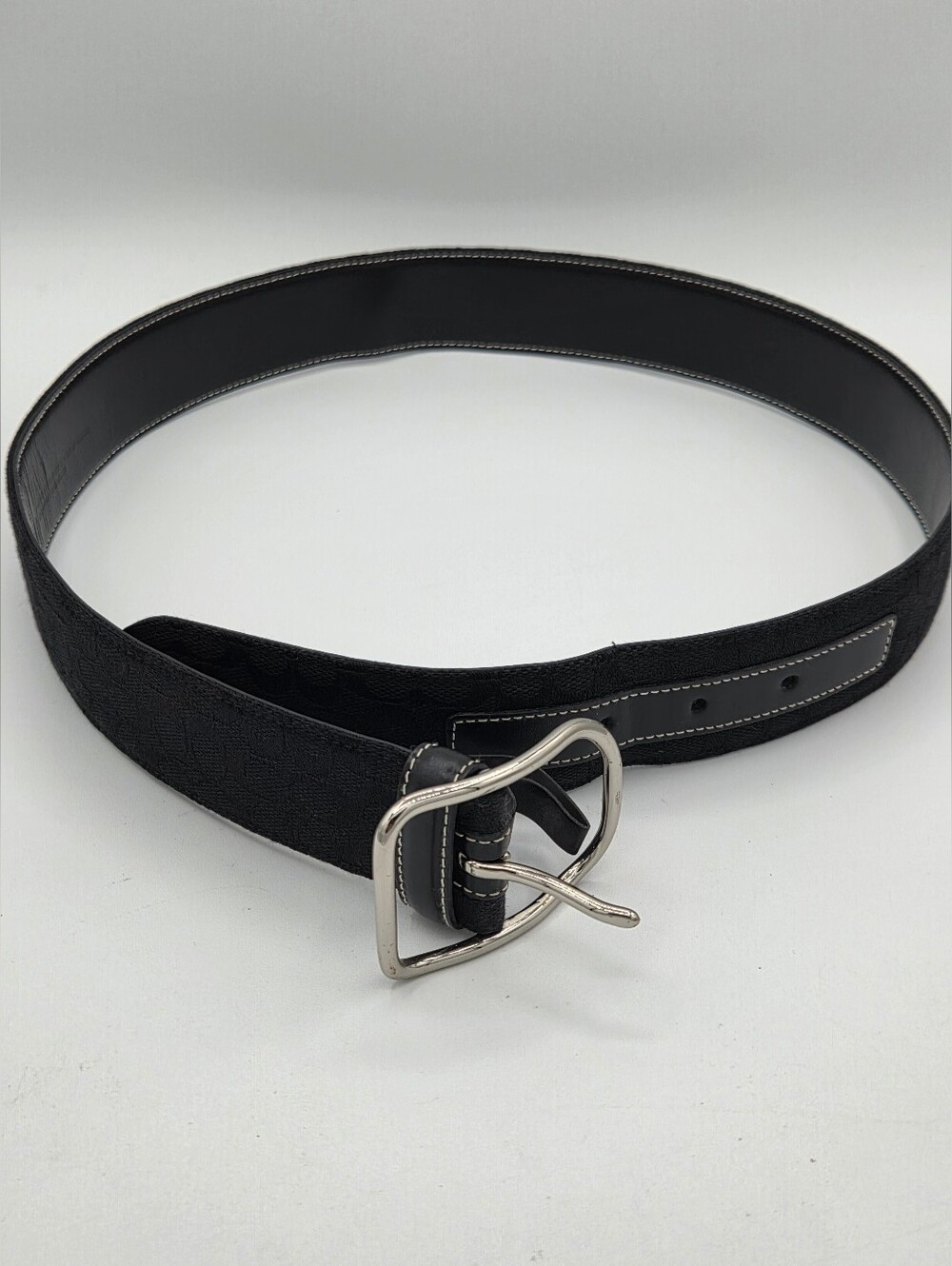 Coach Black Monogram Jacquard & Leather Belt Medium